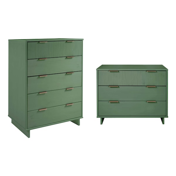 Granville Sage Green 3-Drawer Dresser And 5-Drawer Chest, Set Of 2